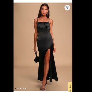 Black Satin Sleeveless Mermaid Maxi Dress